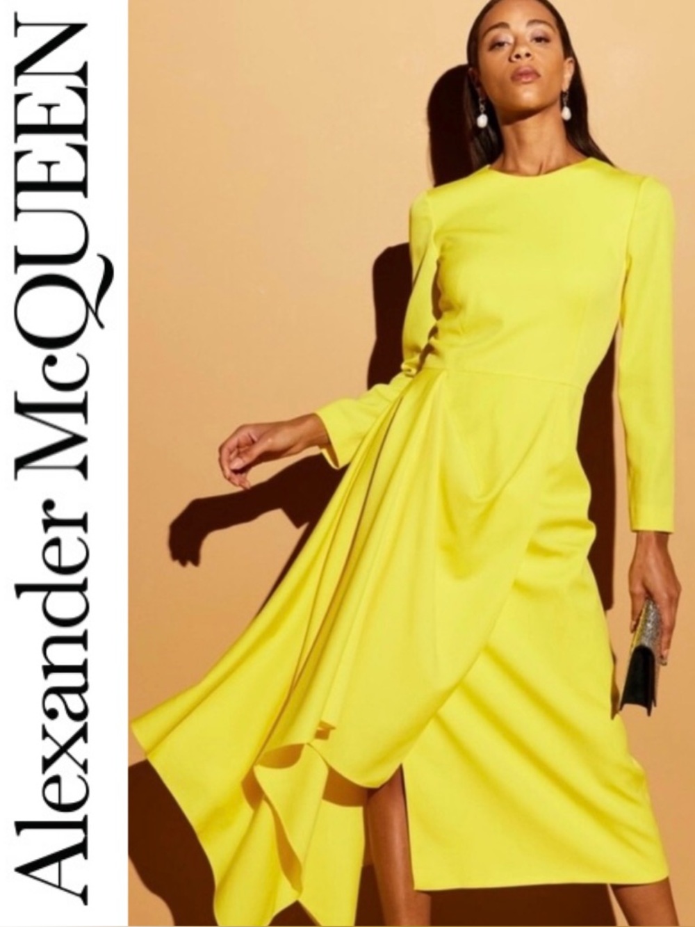 Alexander McQueen 💛 Side Draped Midi Dress